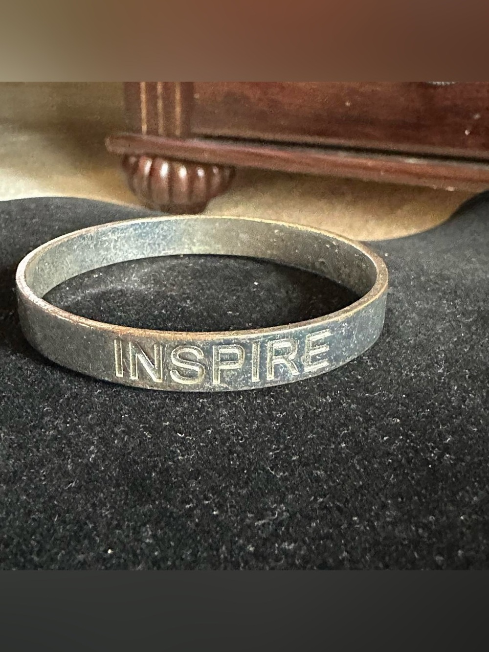 Vintage metal big engraved Hope, luck, inspire bangle bracelet